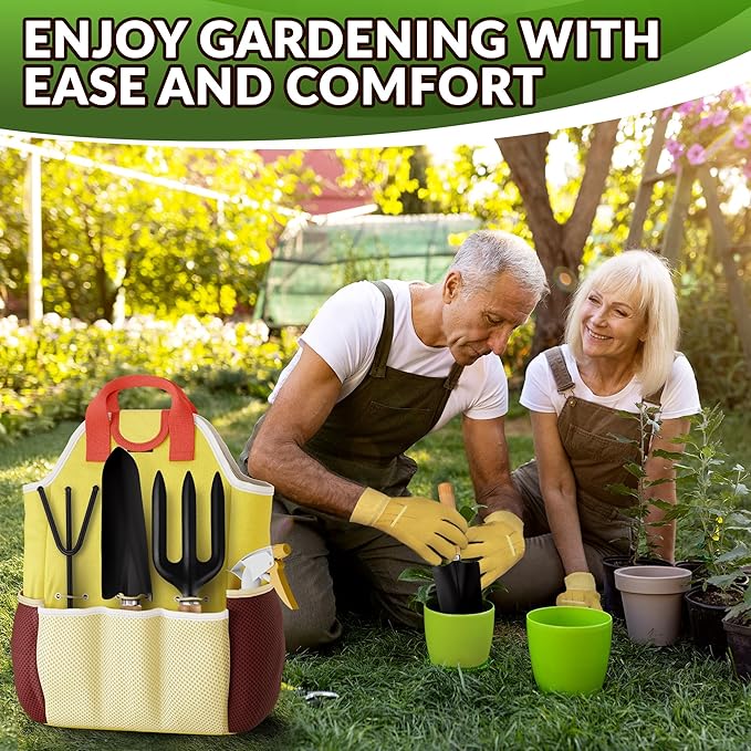 10 Pcs Gardening Hand Tools – All-in-One Gardening Tool Set with Functional Tote Bag, Ergonomic Design & Durable Rust-Resistant Steel – Comfortable Planting, Digging & Easy Garden Maintenance