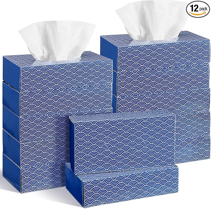 Yinder 12 Packs Facial Tissue Box 1560 Sheets Soft Facial Tissue Box for Fall Halloween Christmas 2 Ply 130 Sheets Disposable Travel Tissues Bulk for Car Household Kitchen(Clouds)