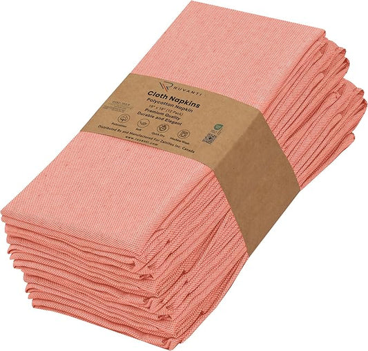 Ruvanti Cloth Napkins Set of 12, 18x18 Reusable Napkins Cloth Washable, Soft & Durable Table Napkin, Poly Cotton Fabric Dinner Napkins for Parties, Christmas, Thanksgiving, Weddings - Orange Rust