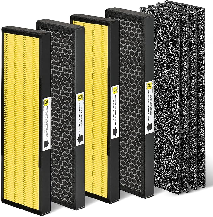 【Upgraded】Nisreen AC4825 Pet Odor Eliminator HEPA Filter B Replacement Compatible with FLT4825 Filter B True HEPA Filter, for Models AC4825E AC4300 AC4900CA AP2200CA, 4 H13 HEPA and 4 Pre-Filters