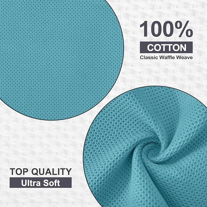 Kitinjoy 100% Cotton Kitchen Dish Cloths (12 X 12 Inches, Lake Blue),6 Pack Waffle Weave Ultra Soft Absorbent Dish Towels for Drying Dishes Quick Drying Kitchen Towels Dish Rags