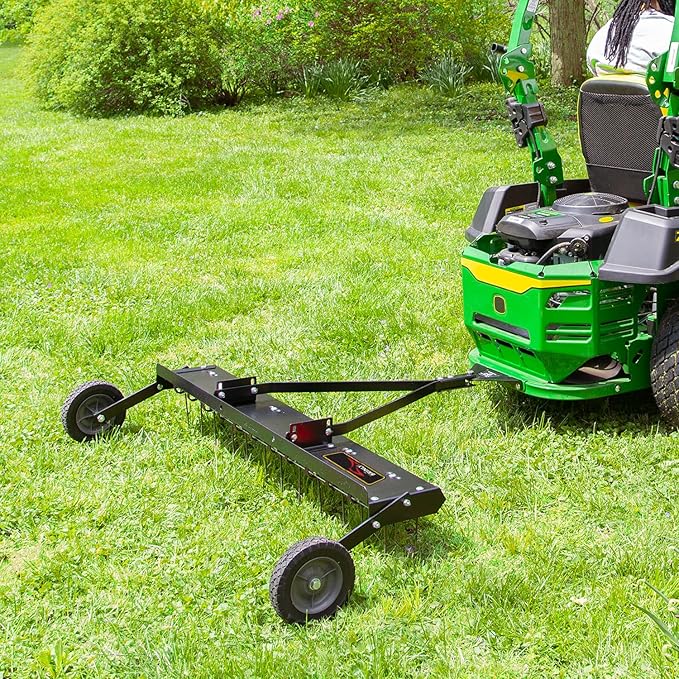 Brinly 48" Tow Behind Grass Dethatcher, Removes Thatch on Large Lawns in Less Time - Matte Black
