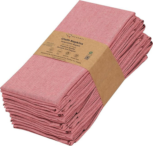 Ruvanti Cloth Napkins Set of 12, 18x18 Reusable Napkins Cloth Washable, Soft & Durable Table Napkin, Poly Cotton Fabric Dinner Napkins for Parties, Christmas, Thanksgiving, Weddings -Flame Scarlet