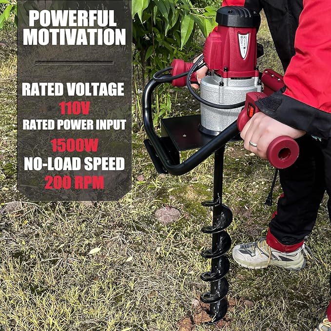 JKCHENPRO 1500W Electric Post Hole Digger - 6" & 4" Earth Auger with Reverse Function, Carry Bag & Durable Auger Bit for Fencing, Gardening