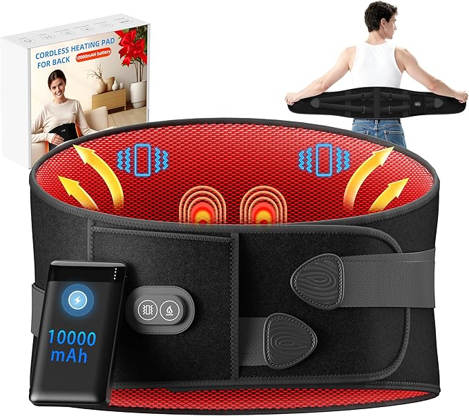 Heating Pad for Back - Lower Back Massager with 3 Heat 3 Vibration, 10000mAh Portable Heating Pad for Back Pain Relief, Gifts for Women Men Seniors Mom Dad, 30 mins Auto-Off, Black