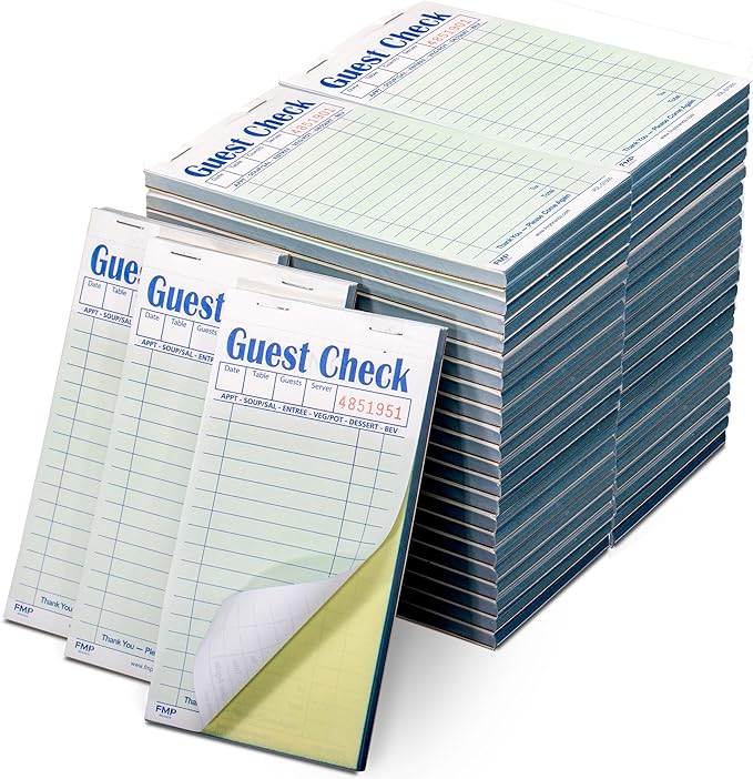FMP Brands Double Part Guest Check for Servers, Server Note Pads 2500 Sheets (50 Pads), Server Books for Waitress with Carbon Copies, Guest Check 2 Part Carbonless, Check Book for Cafes, Restaurants