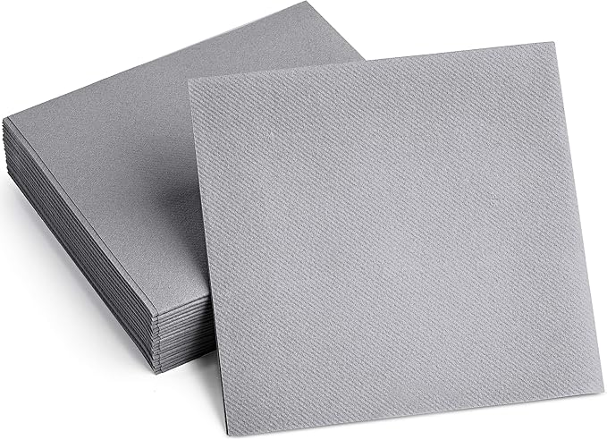 100 Linen-Feel Colored Paper Napkins - Decorative Cloth-Like GRAY Luncheon Napkins - Soft And Absorbent. For Kitchen, Party, Wedding, Dinner Or Any Occasion. (Pack of 100)