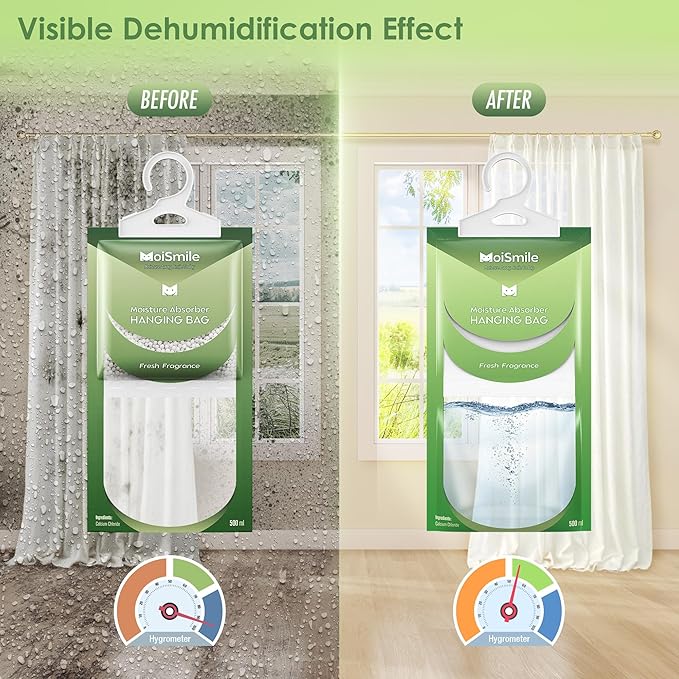 Moisture Absorbers Bag, Hanging Closet Dehumidifier Bags for Car, Bathrooms, Humidity Packs with Fresh Fragrance, 9.8OZ, 10 Pack