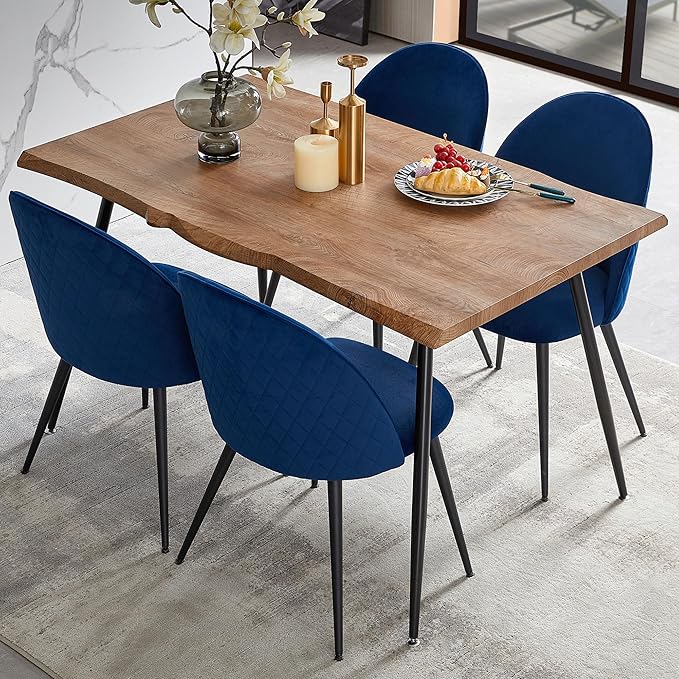 Modern Dining Table Set for 4,Stylish Rectangular Kitchen Table with Chairs Set, Compact Breakfast Dinner Table Set & Armlss Beautiful Dining Chair Velvet with Strong Metal Legs for Indoor