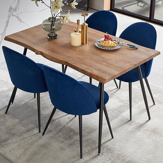 Modern Dining Table Set for 4,Stylish Rectangular Kitchen Table with Chairs Set, Compact Breakfast Dinner Table Set & Armlss Beautiful Dining Chair Velvet with Strong Metal Legs for Indoor