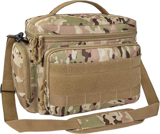 opux Tactical Lunch Box for Men, Camo Mens Insulated Lunch Bag for Adult, Leakproof Soft Lunch Cooler with MOLLE Mesh Side Pockets, Multicam Heavy Duty Lunchbox Pail for Work Women, Large, 18 Cans