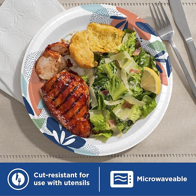 Dixie Large Paper Plates, 10 Inch, 54 Count, 2X Stronger, Microwave-Safe, Soak-Proof, Cut Resistant, Disposable Plates For Everyday Breakfast, Lunch, & Dinner Meals