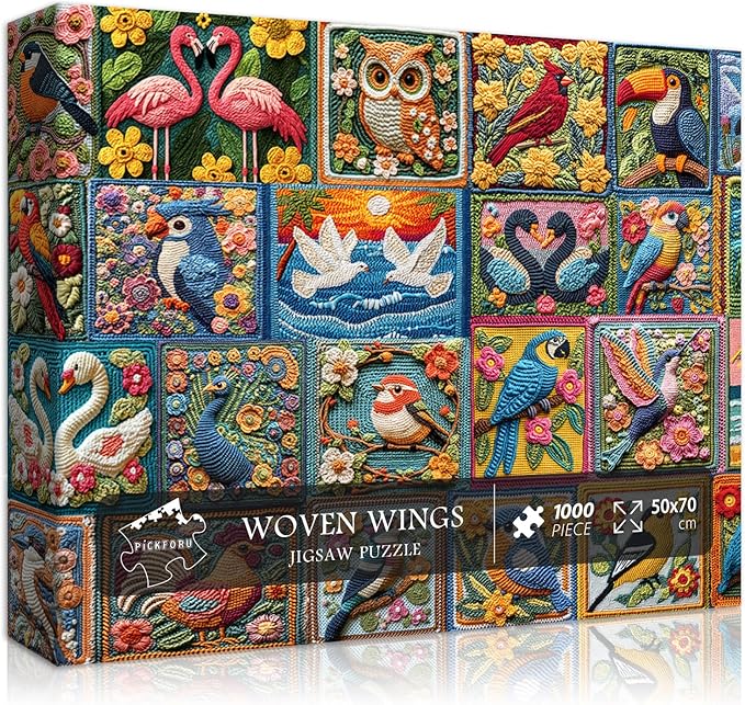 PICKFORU Bird Puzzles for Adults 1000 Piece, Flower Puzzles Features Owl Hummingbird Cardinal Peacock, Unique Art Challenge for Adults Collage