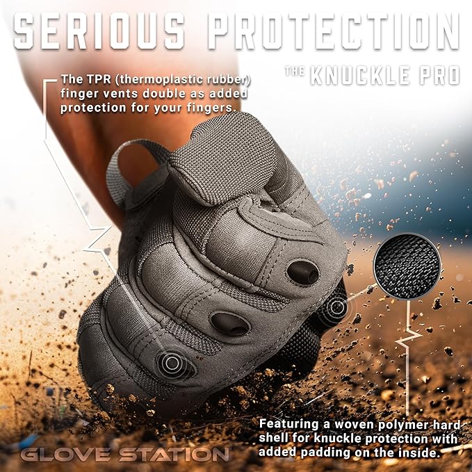 Glove Station Tactical Gloves for Men – Touchscreen Utility Gear with Hard Knuckle Protection Used in Motorcycle, Airsoft, Combat, Police, Shooting & Outdoor Work