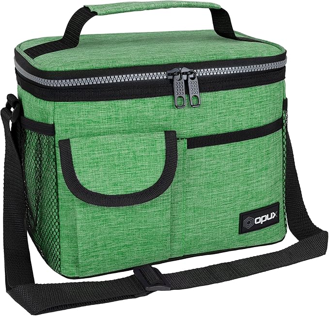opux Insulated Lunch Bag for Men Women, Leakproof Heather Green Lunch Box for Work, Portable Soft Lunch Cooler Bag with Shoulder Strap, Adult Lunchbox Lunch Pail for Kid Boy Girl School, 14 Can/8L