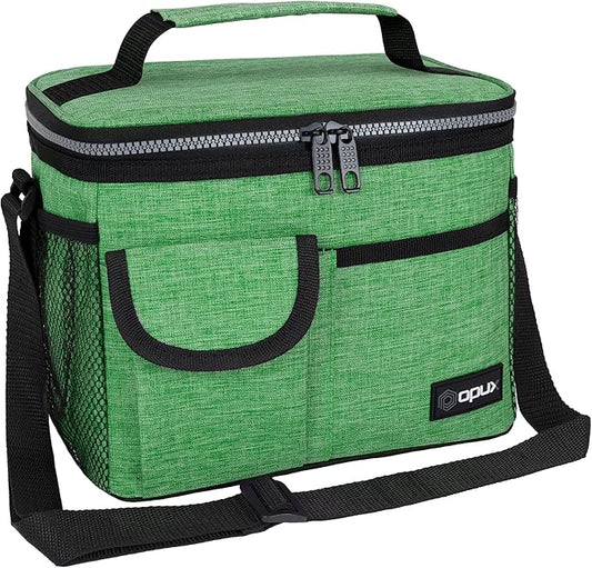 opux Insulated Lunch Bag for Men Women, Leakproof Heather Green Lunch Box for Work, Portable Soft Lunch Cooler Bag with Shoulder Strap, Adult Lunchbox Lunch Pail for Kid Boy Girl School, 14 Can/8L
