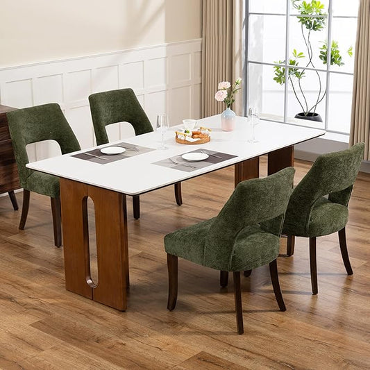 UVV Wooden Dining Chairs Set of 4, Mid Century Modern Chenille Upholstered Dining Room Chair Kitchen Chairs, Farmhouse Dinner Chair with Solid Wood Legs for Kitchen Dining Room, Green-Chenille
