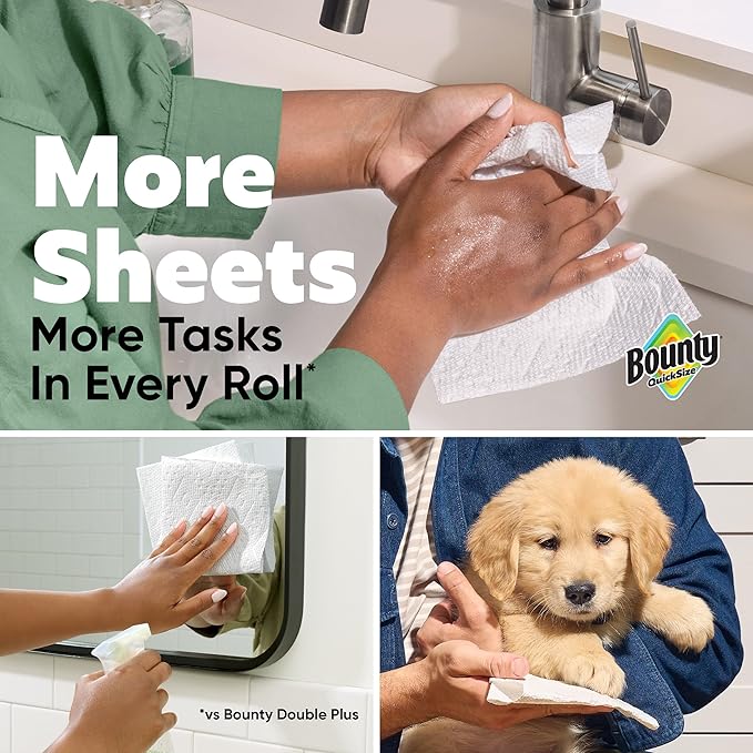 Bounty Paper Towels Quick Size, White, 16 Family Rolls = 40 Regular Rolls