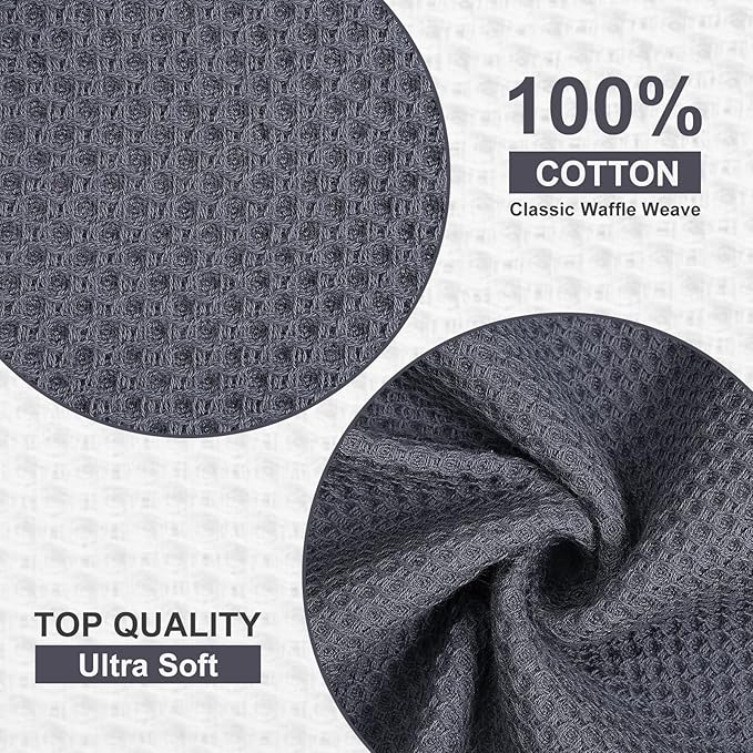 Kitinjoy 100% Cotton Kitchen Dish Cloths, 8 Pack Waffle Weave Ultra Soft Absorbent Dish Towels for Drying Dishes, Quick Drying Dish Rags, 12 X 12 Inch, Multicolor