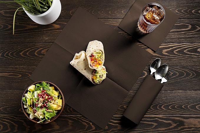 Linen-Feel Colored Paper Napkins - Decortive Cloth-Like BROWN Luncheon Napkins - Soft And Absorbent. For Kitchen, Party, Wedding, Dinner Or Any Occasion. (Pack of 50)