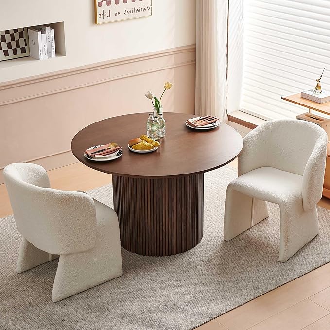 Kitchen Dining Table Set for 2, Farmhouse Round Dining Room Table and 2 Seated Dining Accent Chairs Curved Backrest&Armrest, Modern Dining Room Table Set for Home Dining Hall