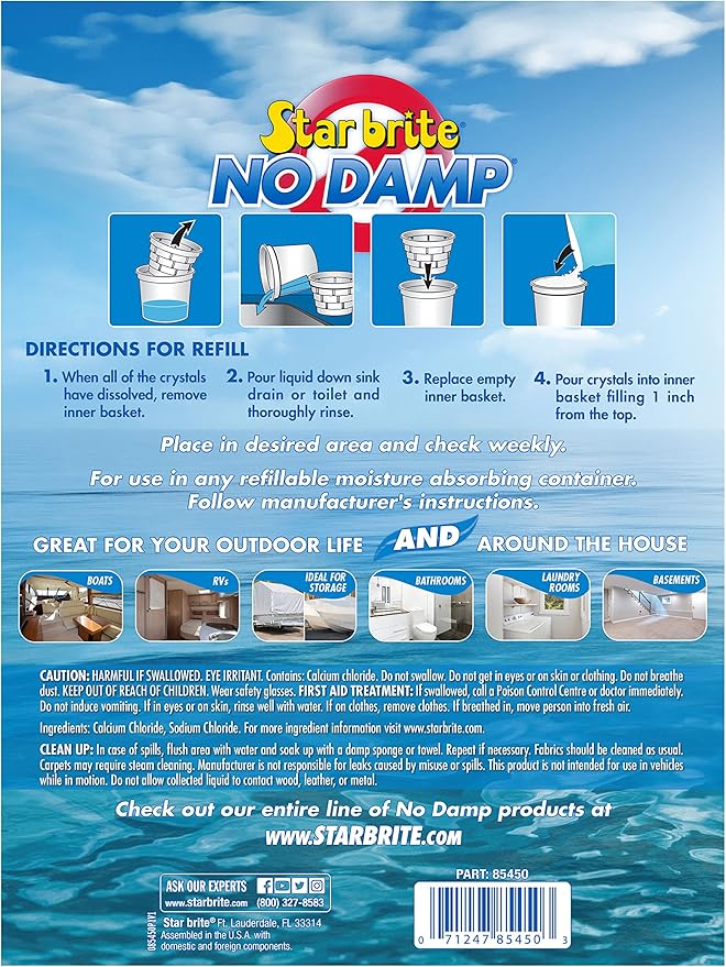 STAR BRITE No Damp Moisture Absorber & Dehumidifier 48 Ounce Refill - Simple, Portable, Humidity Control for Boats, RVs, Closets & More - Prevent Musty Odor & Moisture Damage (085450)