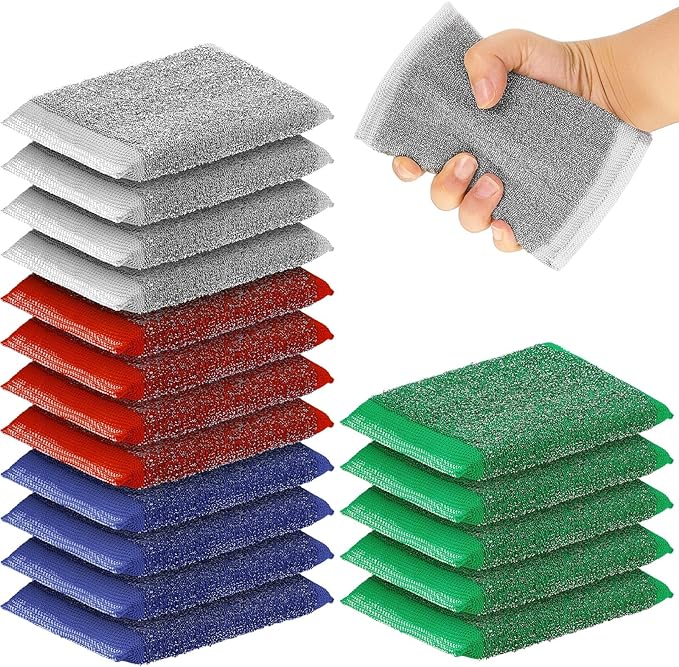 Thyle 24 Pack Steel Scrub Sponges for Dishes Non Scratch Scouring Sponge Multi Use Metal Scrubber Heavy Duty Dish Wash Kitchen Sponge for Pot Dish Washing Hard Surface Cleaning Tools (Multicolored)