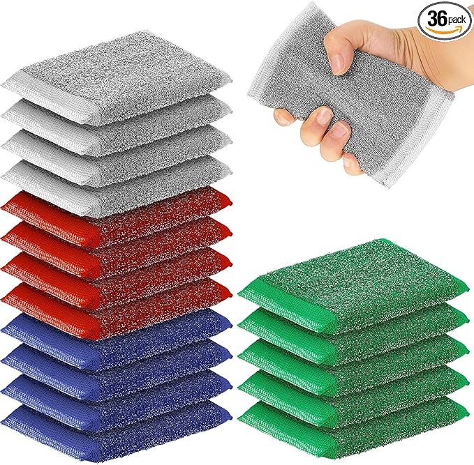 Thyle 36 Pack Steel Scrub Sponges for Dishes Non Scratch Scouring Multi Use Metal Scrubber Heavy Duty Dish Wash Kitchen Sponge for Pot Dish Washing Hard Surface Cleaning (Multicolored)