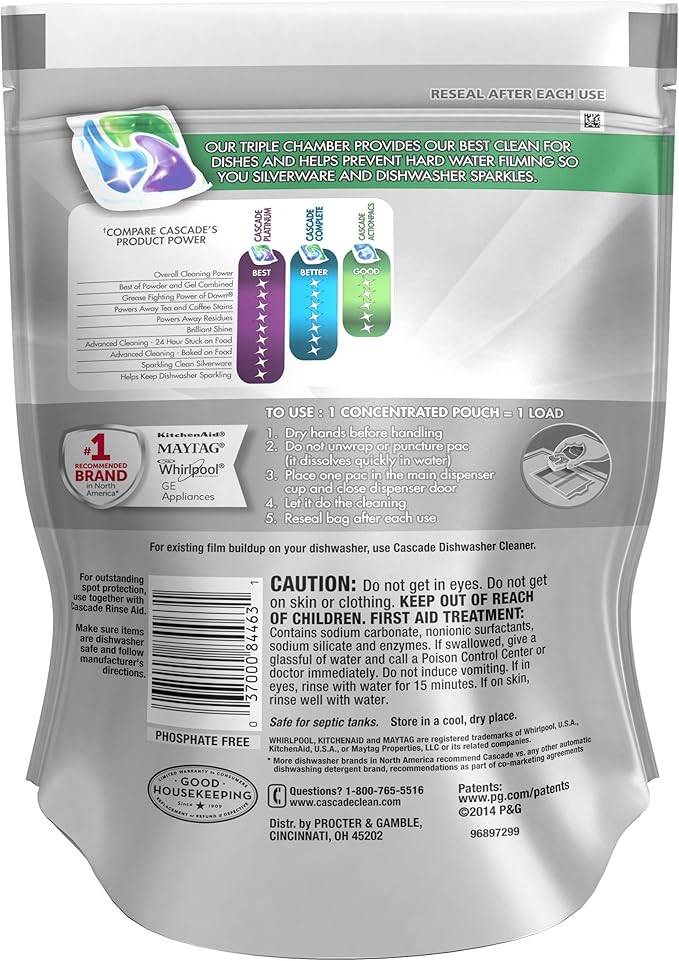 Cascade Platinum Actionpacs Dishwasher Detergent, Fresh Scent, 23 Count
