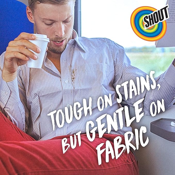 Shout Wipes Stain Remover for Clothes Laundry, Instant Stain Remover and Individually Wrapped, Travel Essentials, Works on Everyday Stains, 4 Wipes (Pack of 1)
