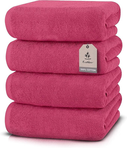 EcoNour 4 Pack Pink Bath Towels | 27x54 Inch Cotton Towel Set for Bathroom, Gym, Spa & Travel | Soft, Quick-Drying, Lightweight & Absorbent Towels for Daily Use