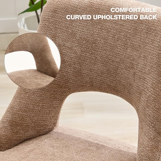 UVV Wooden Dining Chairs Set of 4, Mid Century Modern Upholstered Dining Room Chair Kitchen Chairs, Chenille Dinner Chair with Solid Wood Legs for Kitchen Dining Room, Khaki-Chenille