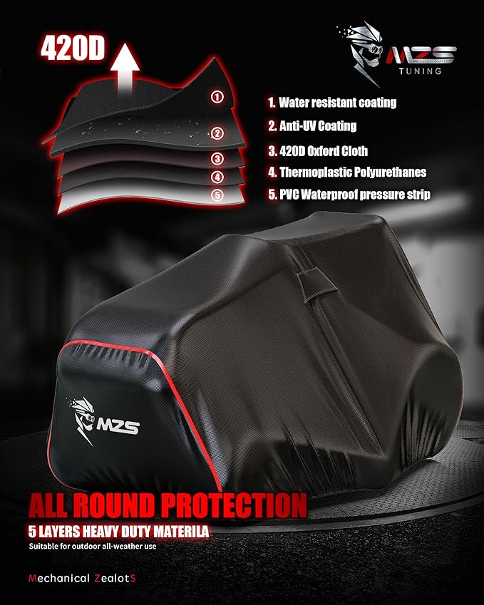 MZS Riding Lawn Mower Cover, Heavy Duty Lawn Tractor Cover with Storage Bag, Waterproof Lawnmower Covers for Outdoor UV Protection Universal Fits Decks Up to 54" Riding Mower