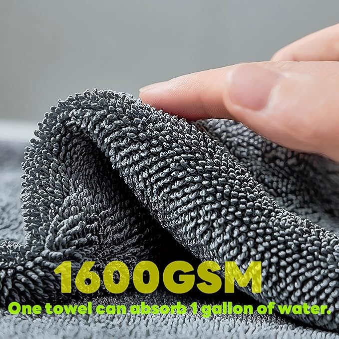 Upgraded 1600GSM Car Drying Towel 3-Pack Kit – 48"x24" Twist Loop Microfiber Towel for SUVs Trucks, Includes Glass Cloth & Interior Wipe – Absorbent Lint-Free Scratch-Free Towels Set