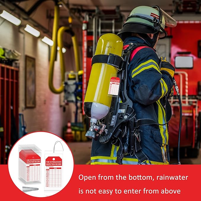 25 Pack Fire Extinguisher Inspection Tag Plastic Cover 3.4 x 7.3 Inch Service Record Tags Fire Extinguisher Tamper Seal with Fire Tags and Iron Wire Resealable Waterproof for Indoor and Outdoor (25)