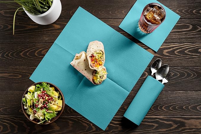 Linen-Feel Colored Paper Napkins - Decortive Cloth-Like MINT BLUE Luncheon Napkins - Soft And Absorbent. For Kitchen, Party, Wedding, Dinner Or Any Occasion. (Pack of 50)