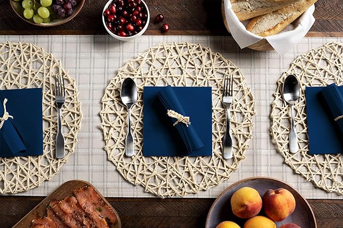 Linen-Feel Colored Paper Napkins - Decortive Cloth-Like BLUE Luncheon Napkins - Soft And Absorbent. For Kitchen, Party, Wedding, Dinner Or Any Occasion. (Pack of 50)