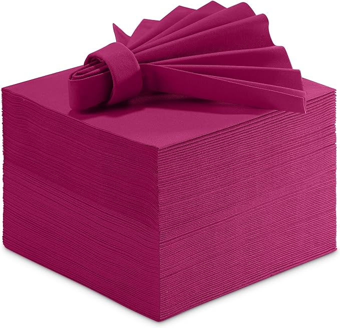 Linen-Feel Colored Paper Napkins - Decortive Cloth-Like FUCHSIA Luncheon Napkins - Soft And Absorbent. For Kitchen, Party, Wedding, Dinner Or Any Occasion. (Pack of 50)