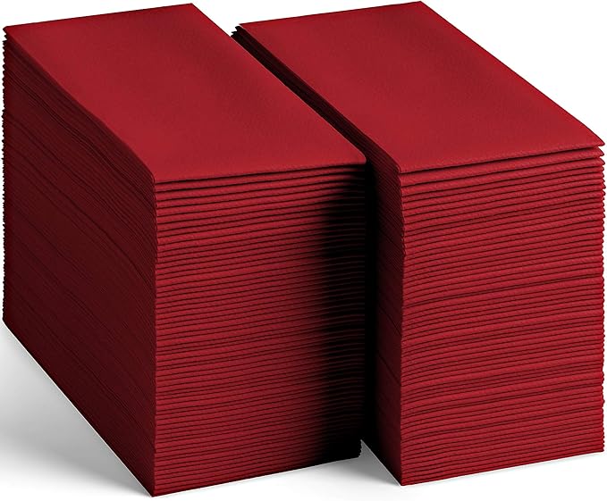 100 Linen-Feel Colored Paper Napkins - Decorative Cloth-Like Burgundy Dinner Napkins - Soft And Absorbent. For Kitchen, Party, Wedding, Bathroom Or Any Occasion. (Pack of 100)