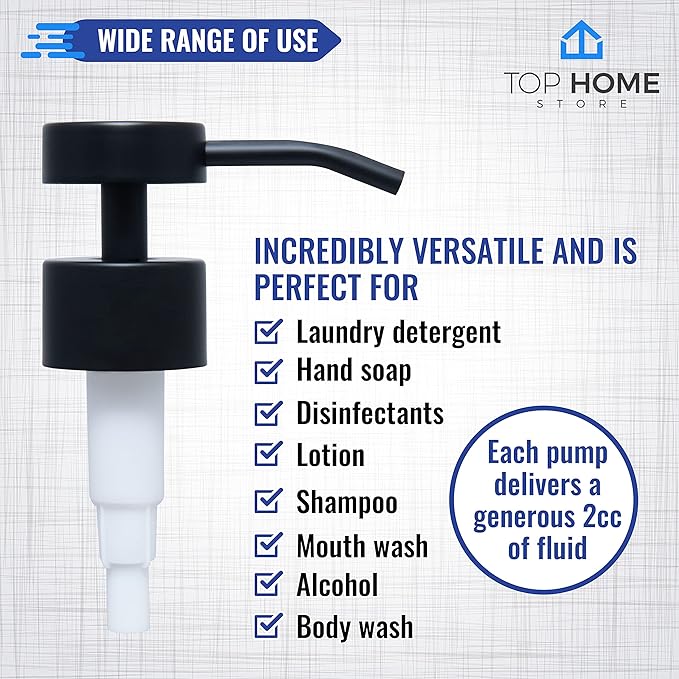 Elegant Flat Top Stainless Steel Soap and Lotion Dispenser Pumps (Black Matte, 2 Pack)