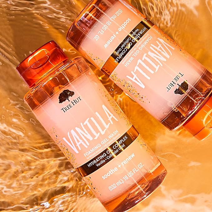 Tree Hut Vanilla Foaming Gel Wash, Hydrating & Moisturizing Body Wash with Shea Butter & Nourishing Essential Oils, Daily Cleanser for Soft Smooth Skin, 18 fl oz