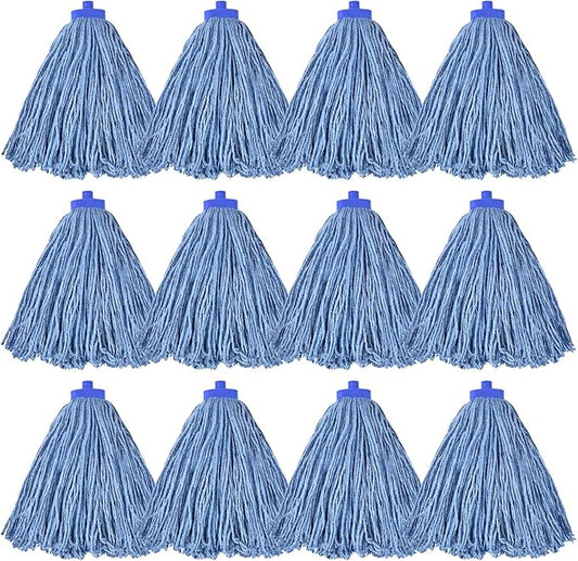 Matthew Cleaning Screw-on Heavy Duty Cotton Wet Mop Replacement Heads(Blue, Medium,12 Pack) with 2 Pack Microfiber Cloth for Residential & Commercial Floor Cleaning Use- Fit Standard American Screw