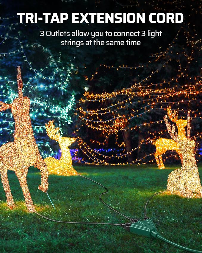 DEWENWILS 15FT Outdoor Extension Cord, Green Extension Cord 13A/1625W, Weatherproof 16/3 SJTW Power Cable with Multiple Outlet, Christmas Decor Landscaping String Lights, ETL Listed, 1 Pack