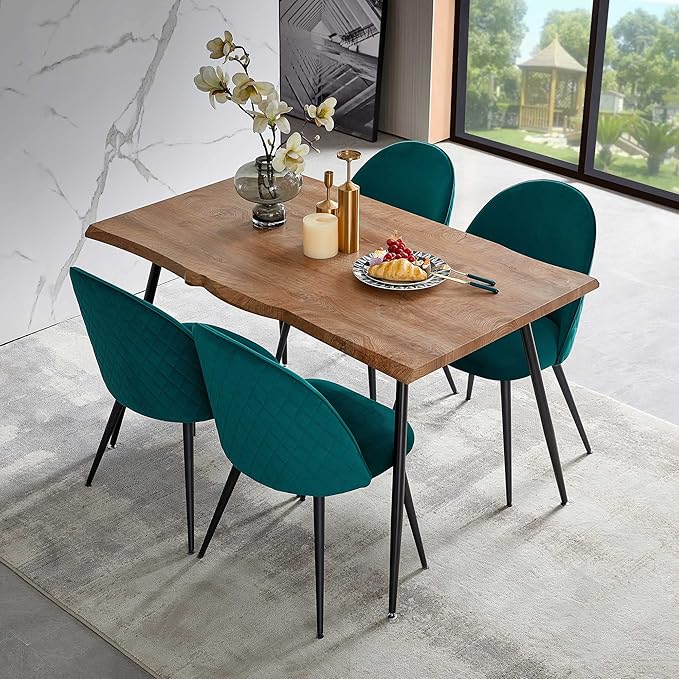 Contemporary Home Kitchen Dining Chair Set of 4,Nice Velvet Living Reception Chair No Arms with Metal Legs,Soft Cushion & Adjustable Feet Cover for Vanity,Dining,Dark Green