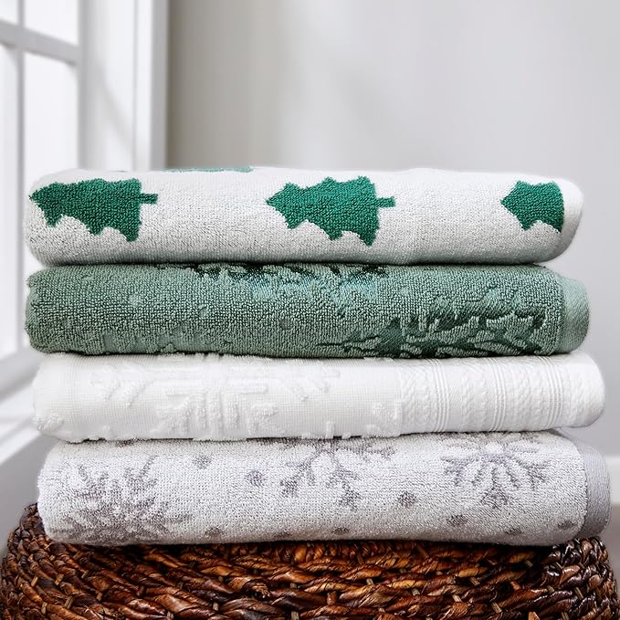 SKL Home Christmas/Winter/Gift Subtle Snowflakes Bath Towel, White