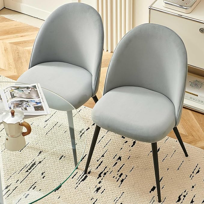 Modern Circle Dining Table Set for 4, 35.43-Inch Kitchen Coffee Table Set with 4 Seated Dining Chairs Upholstered Velvet Reception Room Chairs, Tulip Glass Table Set, Metal and Marble Base