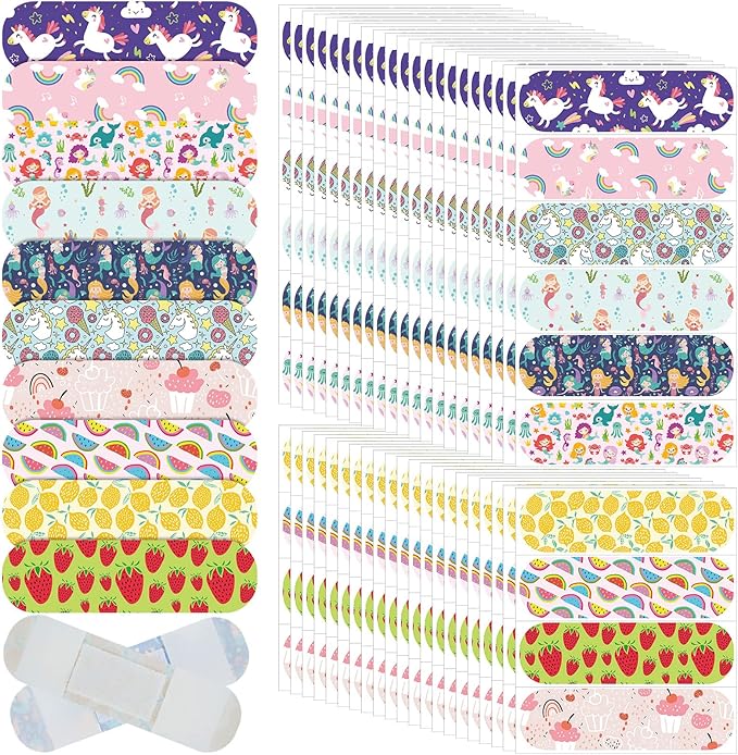 Patelai 300 Pieces Kids Bandages Bulk 10 Styles Children's Adhesive Flexible Colorful Cute Cartoon Bandages Waterproof Breathable Stickers Protection Care Cuts for Girls Boys(Cute)