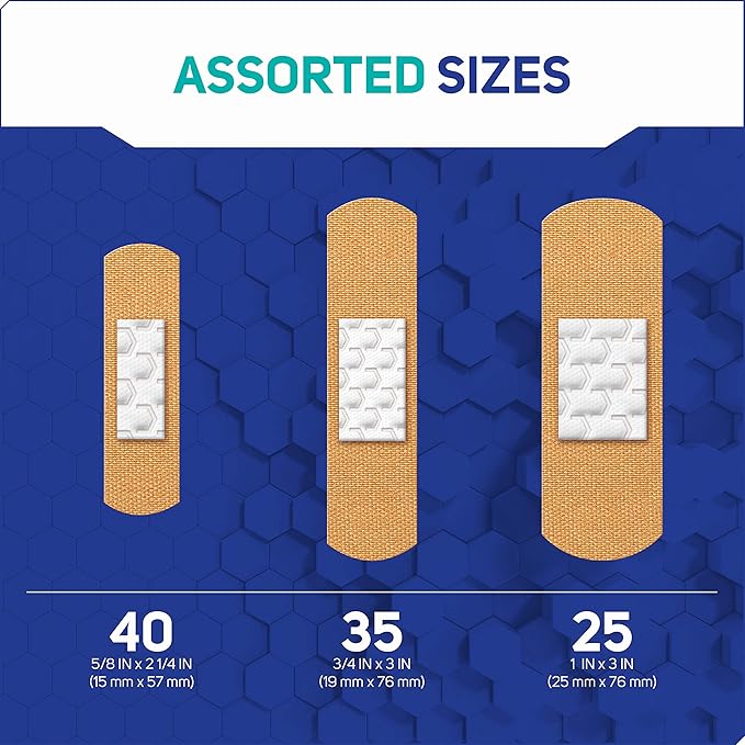 Care Science Fabric Adhesive Bandages, 100 ct Assorted Sizes | Flexible + Breathable Protection Helps Prevent Infection for First Aid and Wound Care