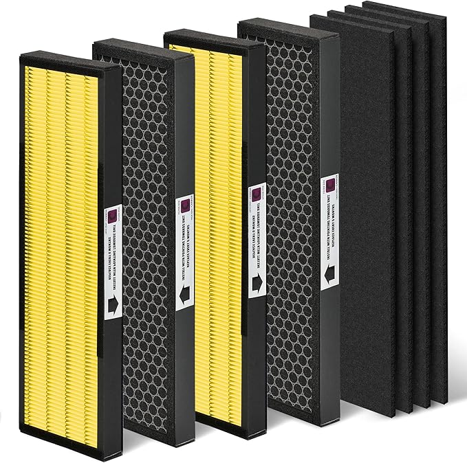 [For Pet] Nisreen FLT5000 HEPA Filter C Compatible with Germ-Guardian Air Pu-rifier Filter Replacement AC5000 AC5250PT AC5300 AC5350 and more, 4x H13 HEPA & 4x Extra Carbon Pre-Filters