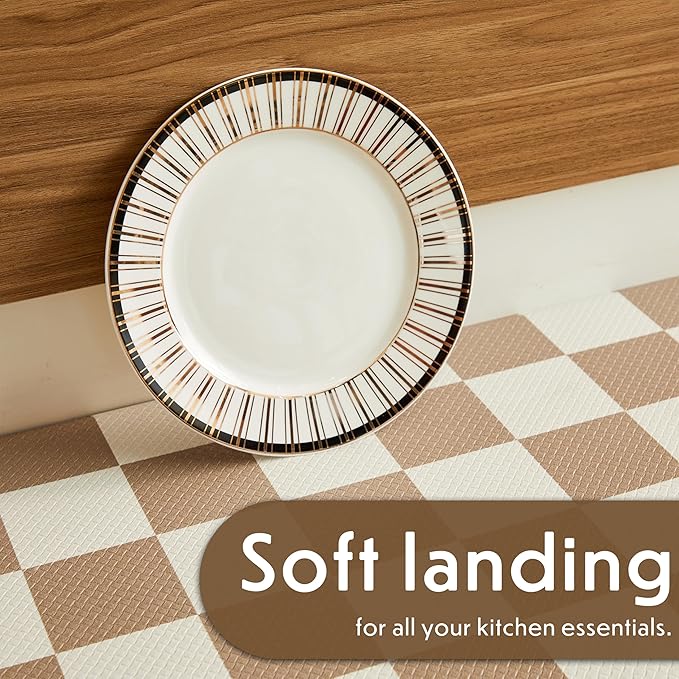 Checkered Kitchen Mats for Floor Set of 2, 2 Pcs Beige Khaki Cushioned Non Slip Runner Rugs for Kitchen/Sink/Laundry, Comfort Aesthetic Cute Anti-Fatigue Foam Floor Mat 17.3"x29.5"+17.3"x47.2"